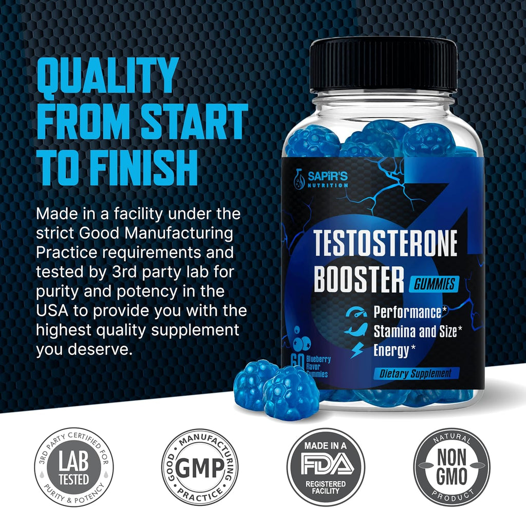 Testosterone Booster Gummies, Male Enhancing Supplement, Add 2 In” Enlargement Gummies for Men , Male Enhancement Chews Energy, Strength, Stamina, Endurance, Performance, Natural Blue Berry Chews