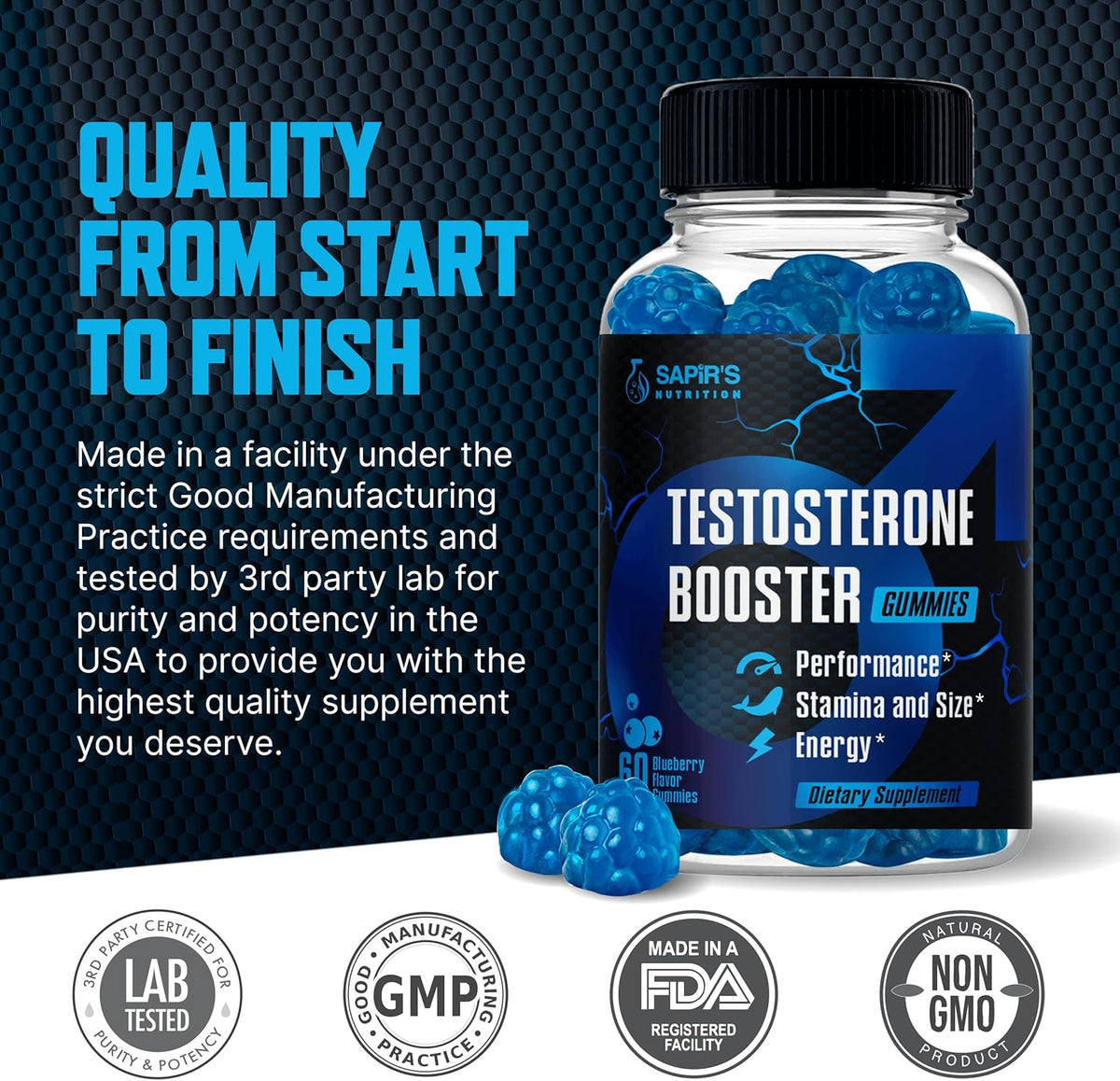 Testosterone Booster Gummies, Male Enhancing Supplement, Add 2 In” Enlargement Gummies for Men , Male Enhancement Chews Energy, Strength, Stamina, Endurance, Performance, Natural Blue Berry Chews
