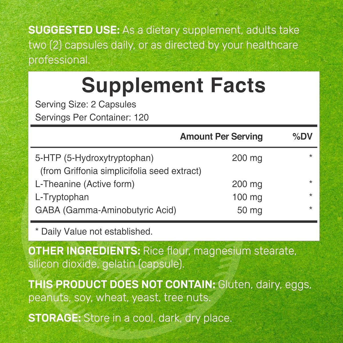 5-HTP 200Mg per Serving, 240 Capsules, 98% African Derived Griffonia Seed Extract | 4 in 1 Formula | plus Active L Theanine, L Tryptophan, & GABA | Relaxation Support Supplement