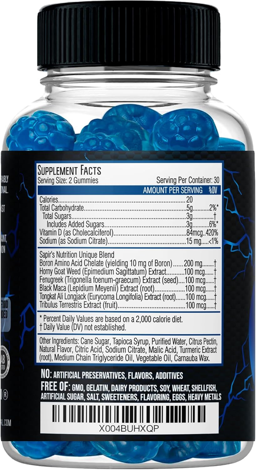 Testosterone Booster Gummies, Male Enhancing Supplement, Add 2 In” Enlargement Gummies for Men , Male Enhancement Chews Energy, Strength, Stamina, Endurance, Performance, Natural Blue Berry Chews