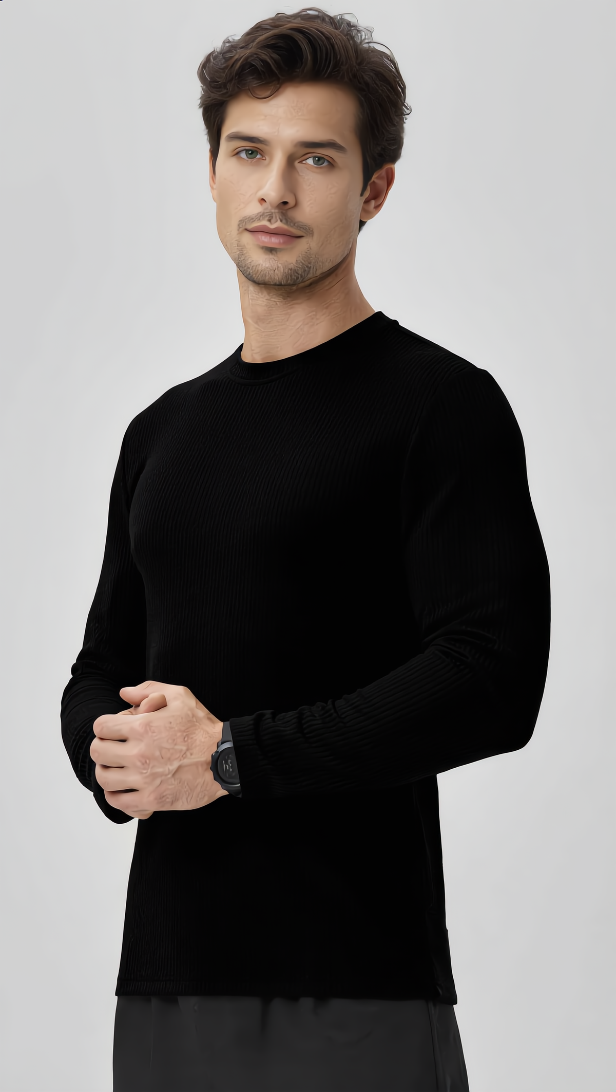 Long Sleeve Casual Knitted Longline Textured T-Shirt