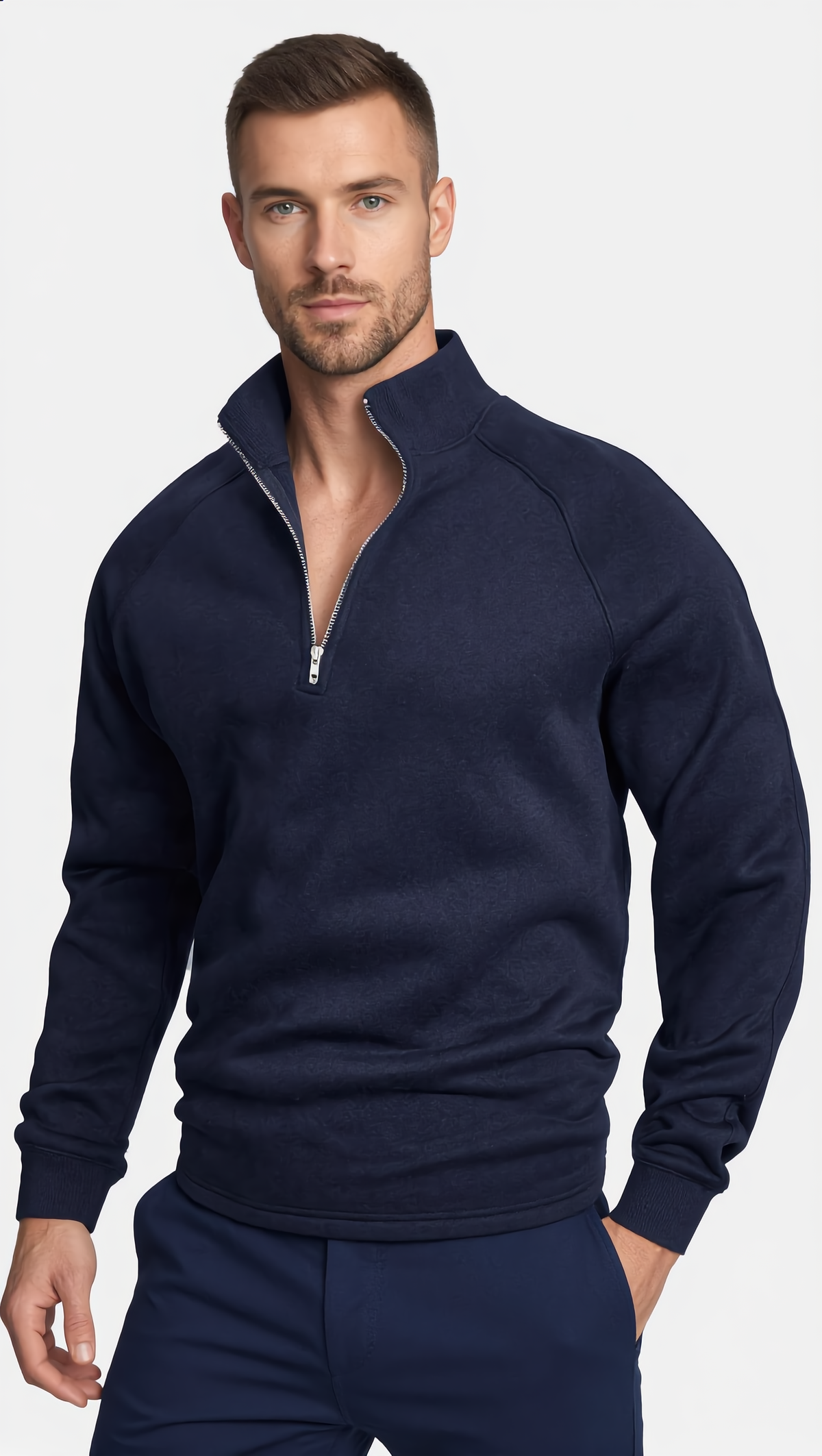 Manfinity Mode Men'S Half-Zipper Stand Collar Raglan Long Sleeve Quarter Zip Sweatshirt