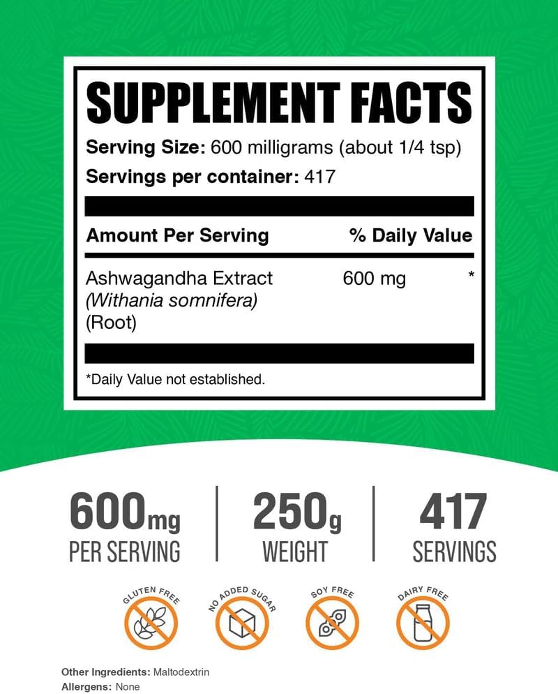 Ashwagandha Root Extract Powder - Ashwagandha Supplement, Herbal Supplement - Vegan & Gluten Free, 600Mg per Serving, 250G (8.8 Oz) (Pack of 1)
