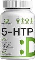 5-HTP 200Mg per Serving, 240 Capsules, 98% African Derived Griffonia Seed Extract | 4 in 1 Formula | plus Active L Theanine, L Tryptophan, & GABA | Relaxation Support Supplement